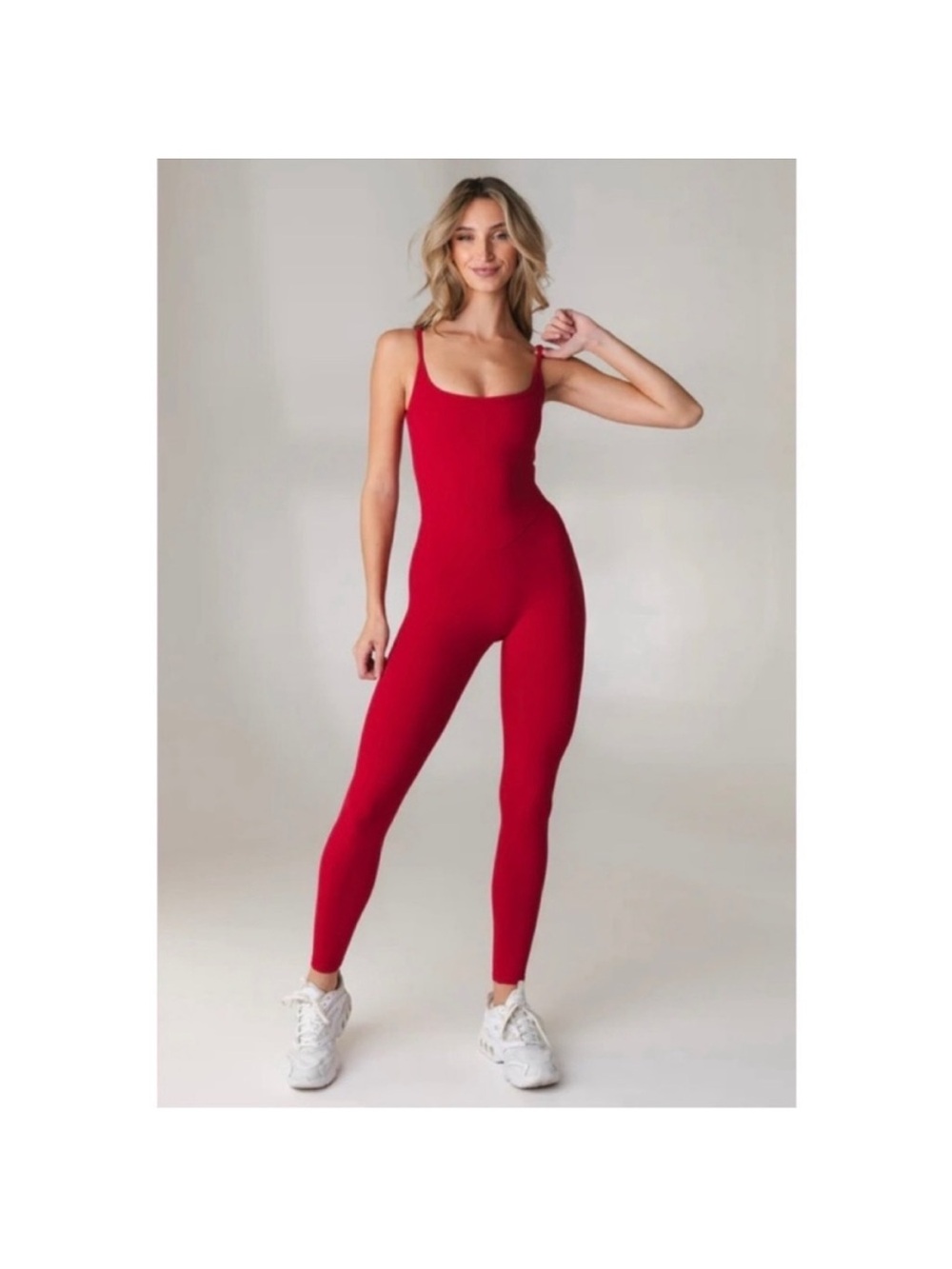 Sleek Red Scoop-Neck Women’s Jumpsuit